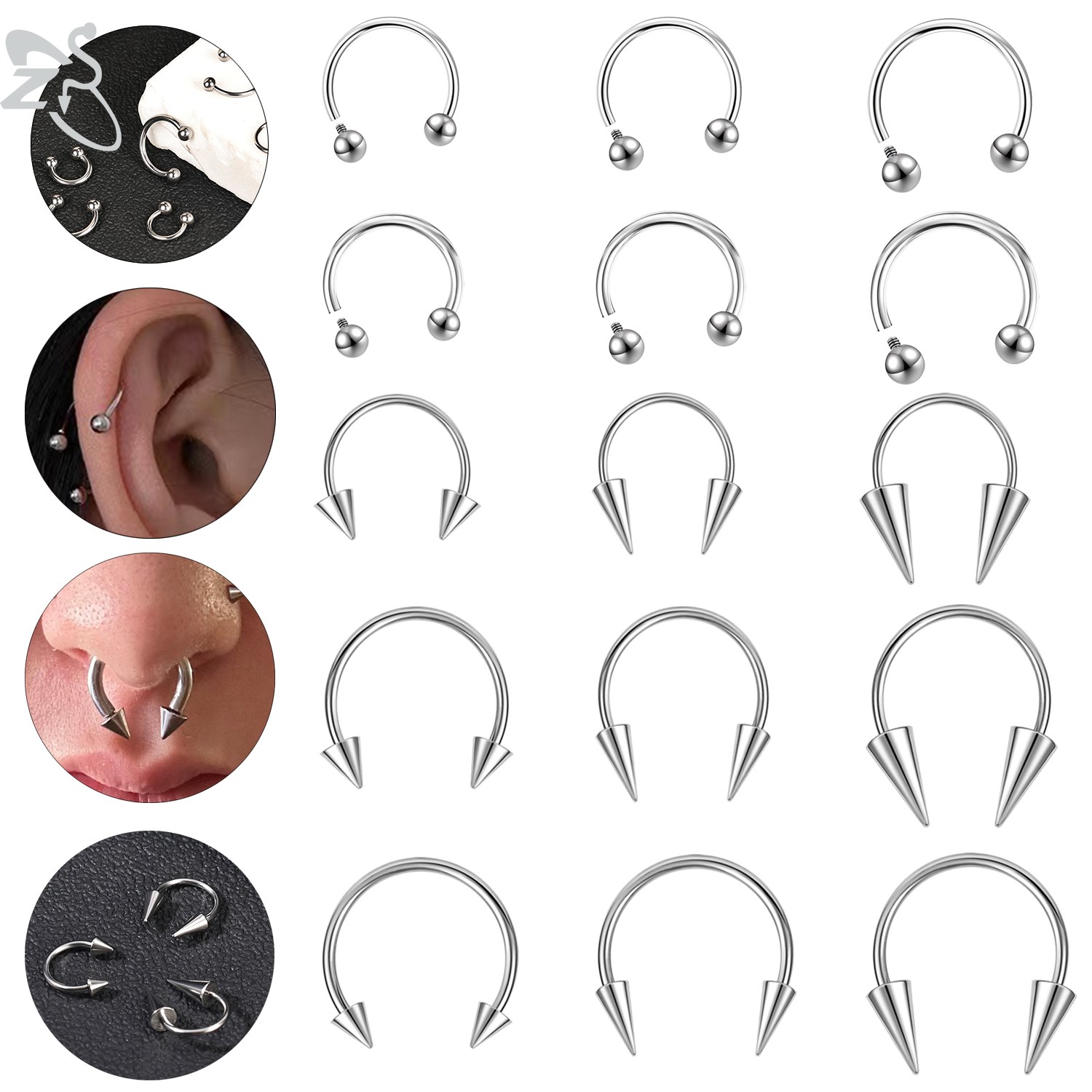 Body Jewelry Internally Threaded - ZS 1PC 16G/18G Spike Nose Rings
