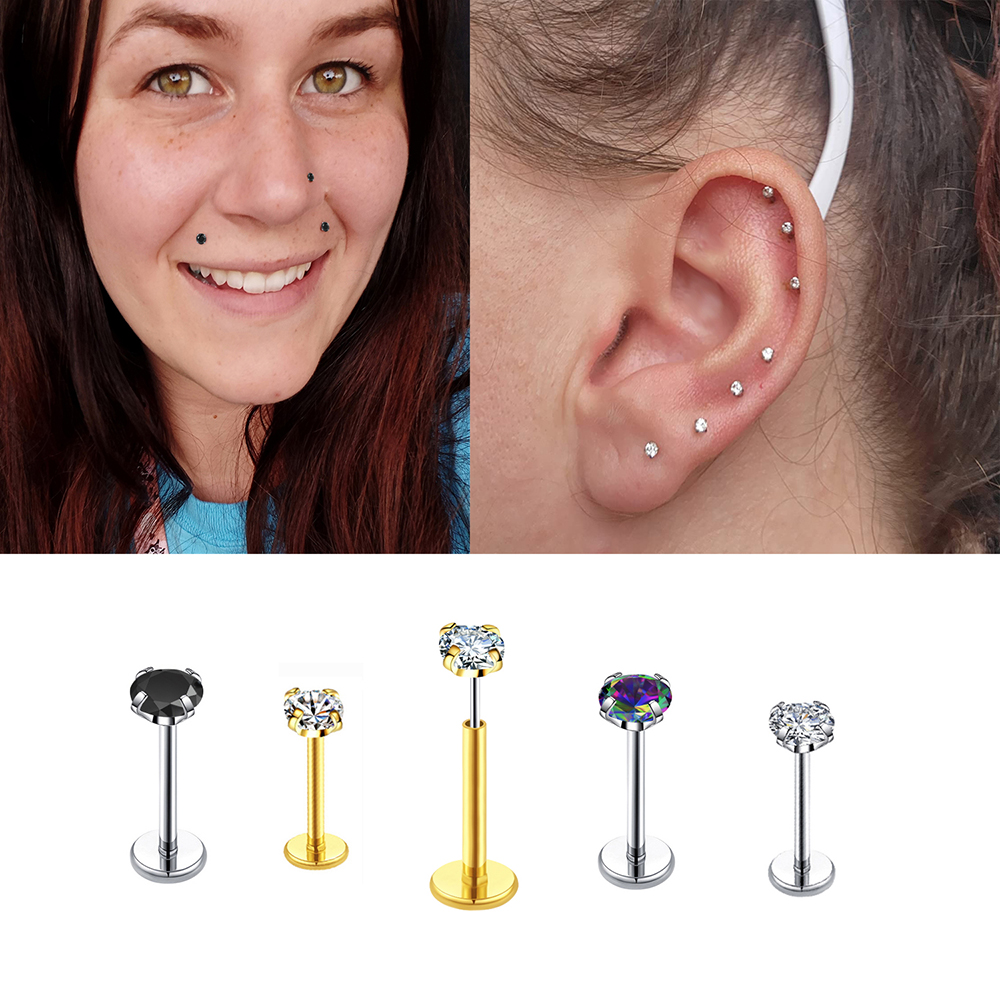 Body Jewelry Threadless - 20G Flact Back Earrings Stud Hypoallergenic