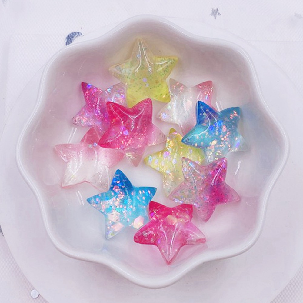 Star Flat Back - 12pcs Resin Colorful Cute Shniy Glitter
