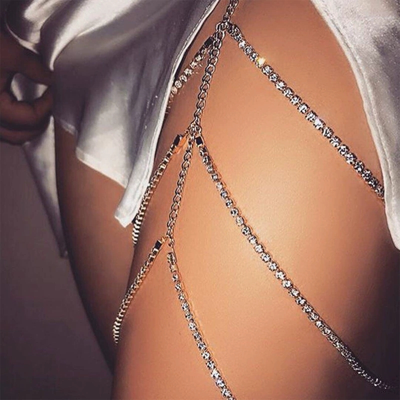 Body Jewelry Thigh Chain - Boho Elastic Band Crystal Leg Thigh