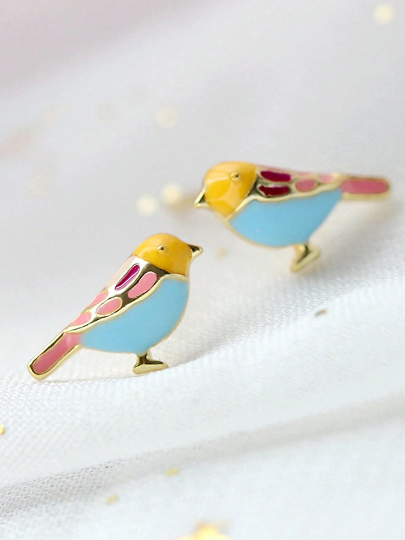 Yellow Body Jewelry - 2pcs Pastel Enamel Bird Stud Earrings—Blue
