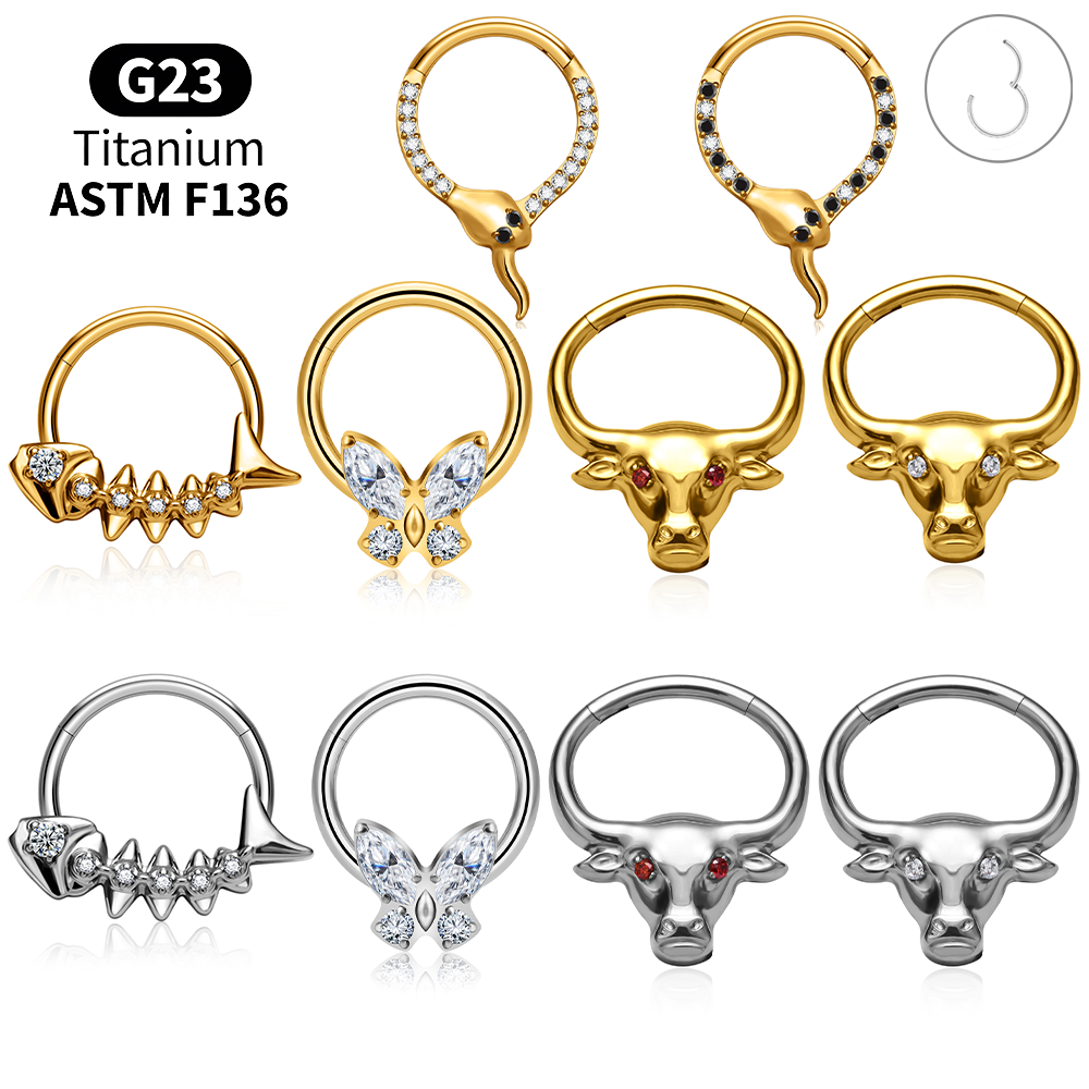 Body Jewelry Vertical Labret - G23 Titanium Clicker Hoop Lot Septum