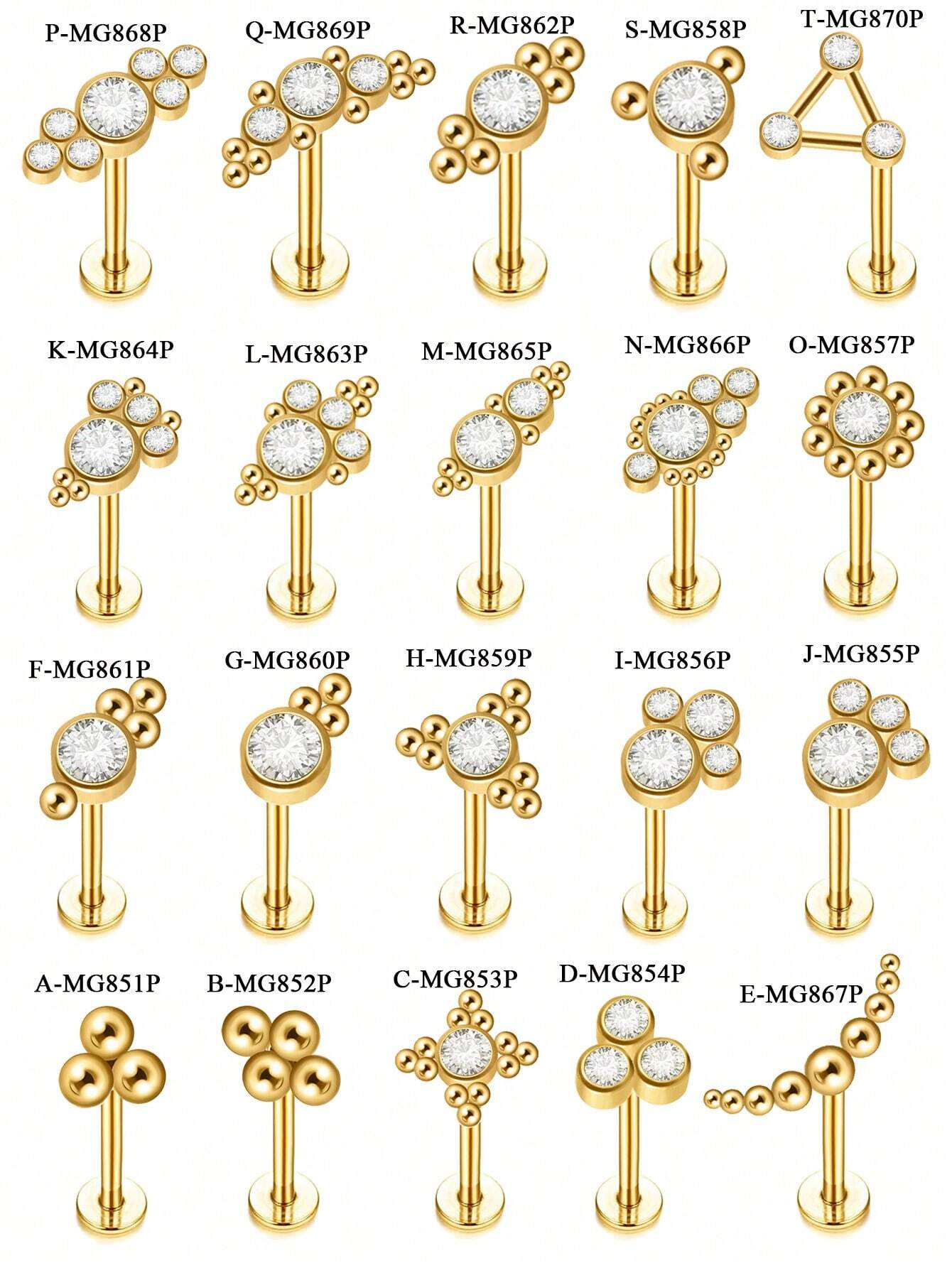 Body Jewelry Threadless - Stainless Steel 20G Gold Plated CZ