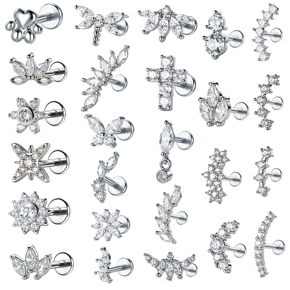 Body Jewelry Internally Threaded - 1Pc Stainless Steel Flower Zircon Helix