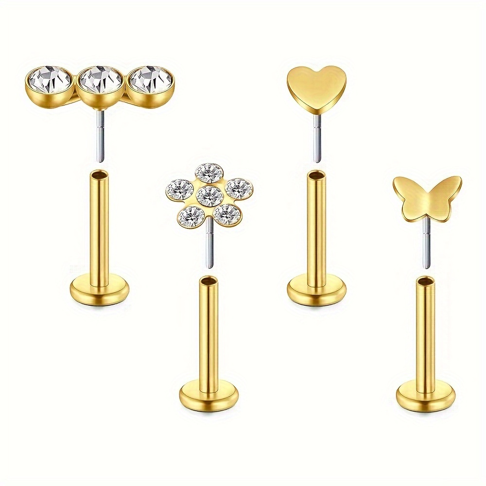Body Jewelry Threadless - 4pcs Lip Rings Threadless Tragus Earrings