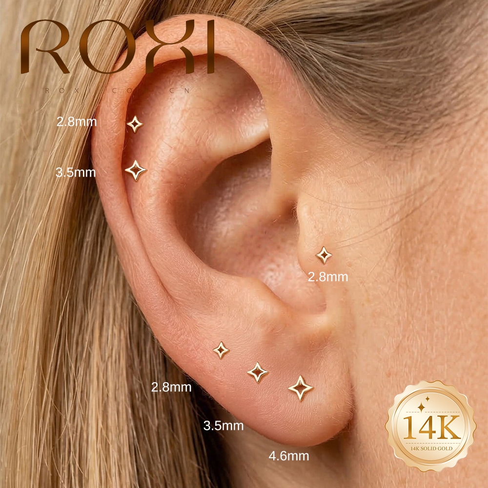 Star Flat Back - ROXI 1PC 5/6/8mm 14K Solid Gold