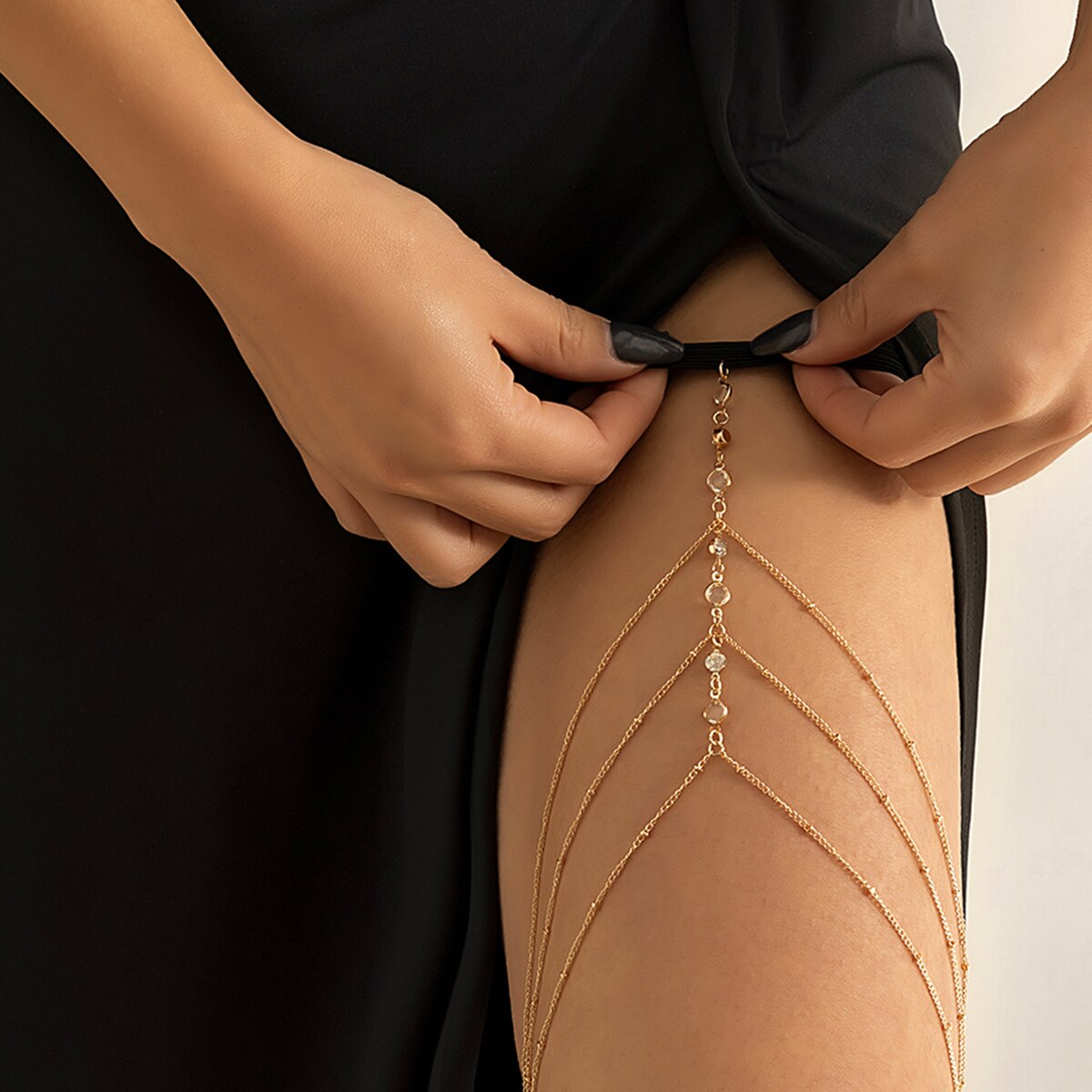 Boho Elastic Band Crystal Leg  - Body Jewelry Thigh Chain 评论和价格