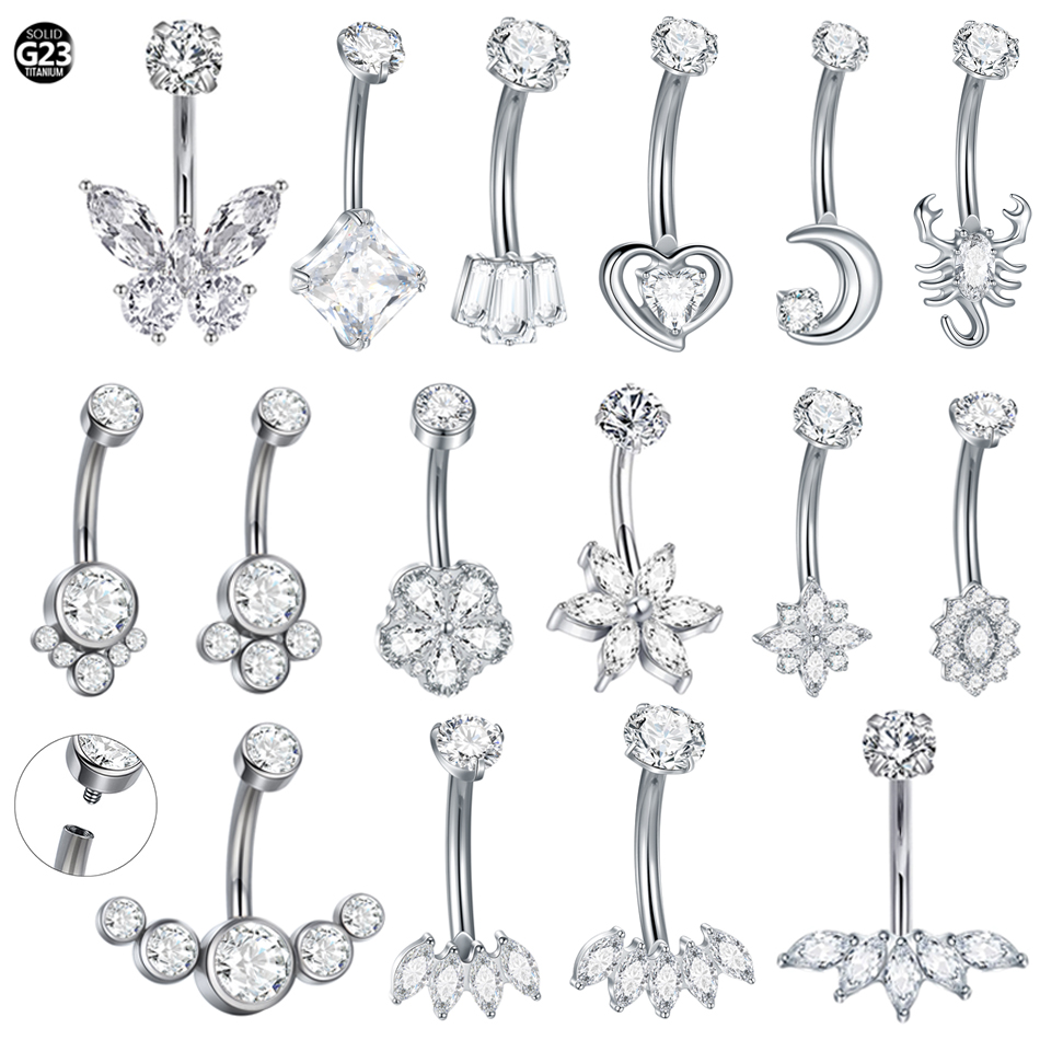 1Pc Titanium Zircon Belly Ring - Body Jewelry Internally Threaded 评论和价格