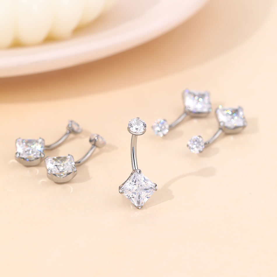 1Pc Titanium Zircon Belly Ring - Body Jewelry Internally Threaded 评论和价格