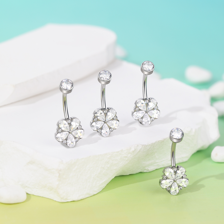 1Pc Titanium Zircon Belly Ring - Body Jewelry Internally Threaded 评论和价格