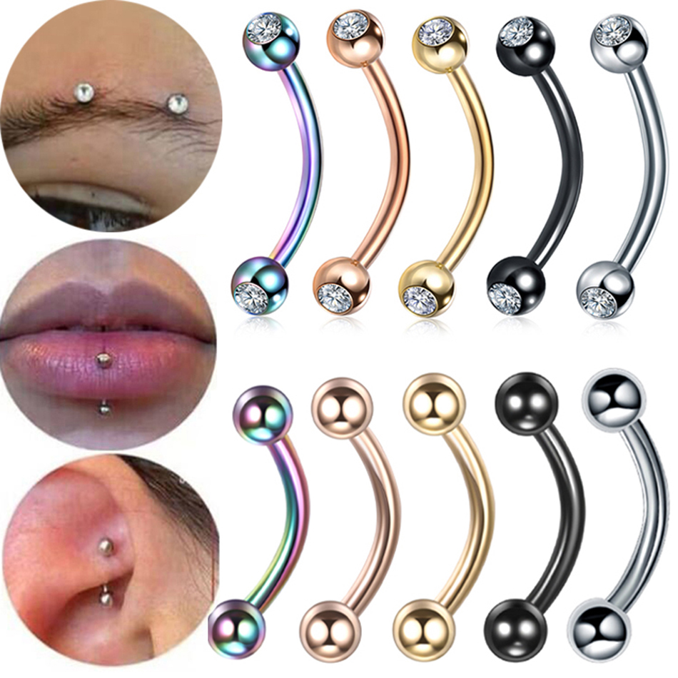 1PC Steel CZ Eyebrow Banana Pi - Eyebrow Curved Barbell 评论和价格