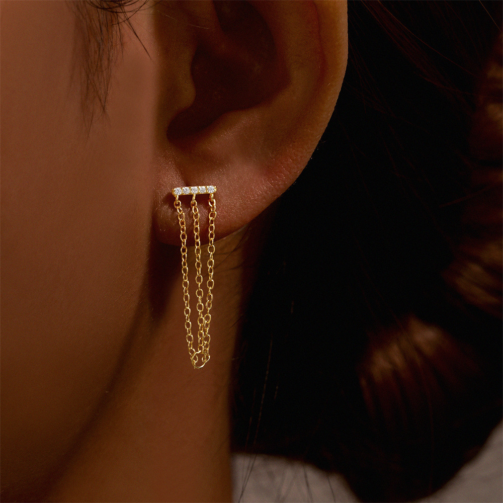 1PCS Copper Chain Tragus Stud  - Body Jewelry Internally Threaded 评论和价格