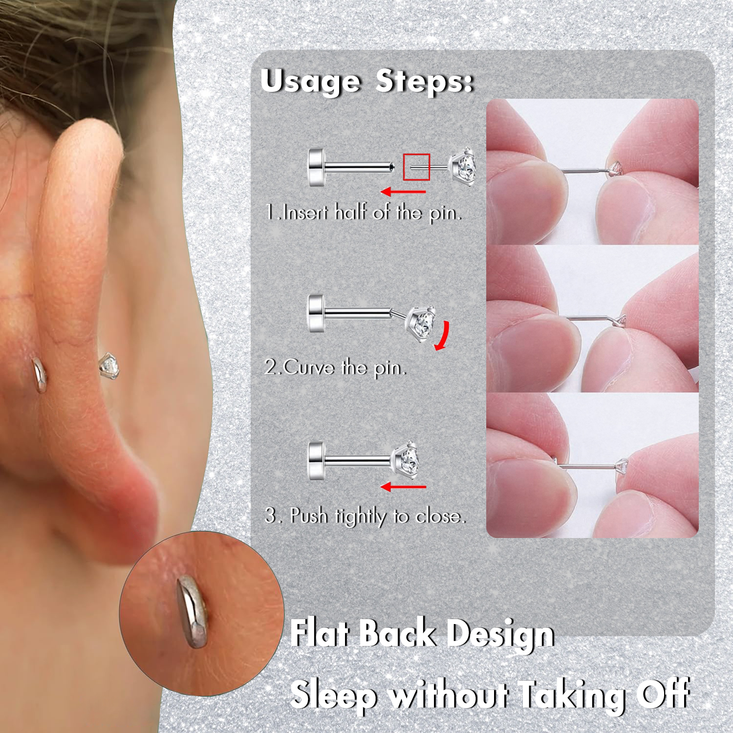 5Pcs Threadless Push In Ear No - Body Jewelry Threadless 评论和价格