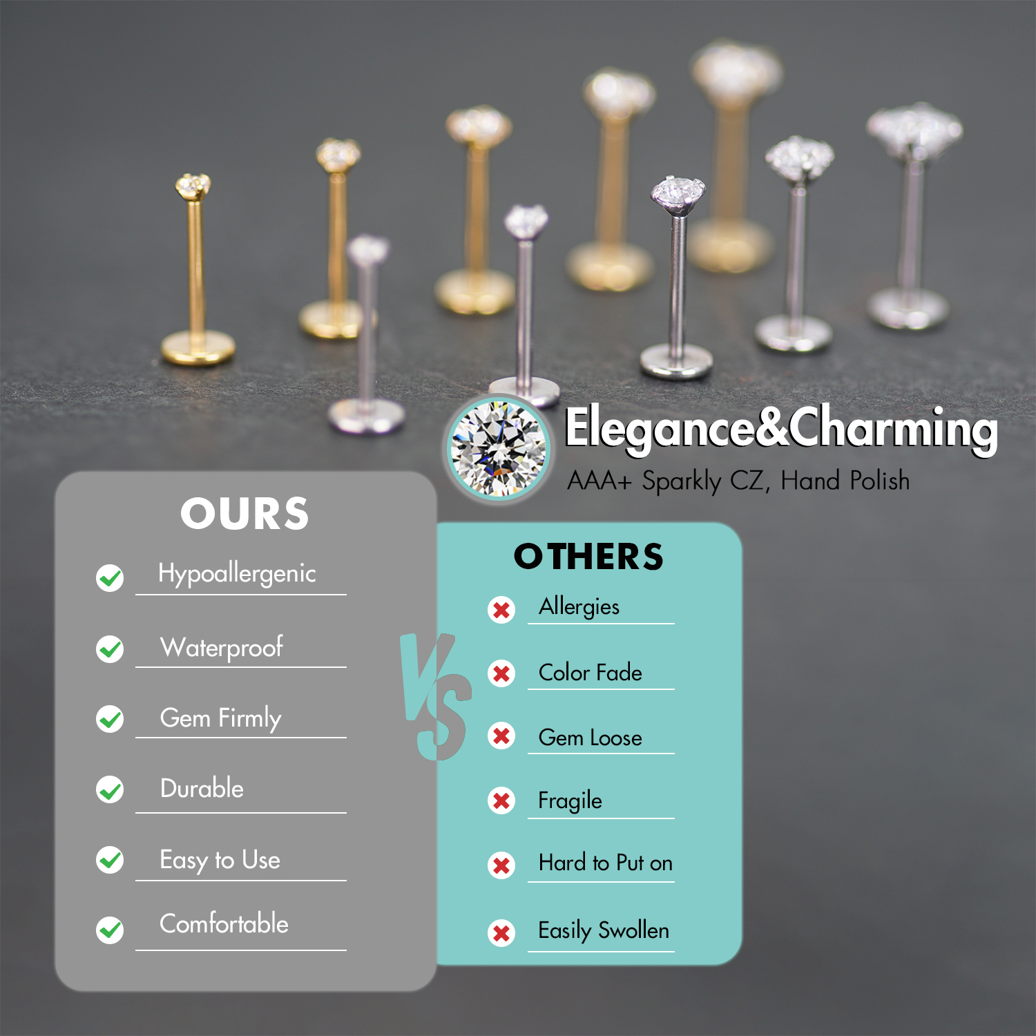 5Pcs Threadless Push In Ear No - Body Jewelry Threadless 评论和价格