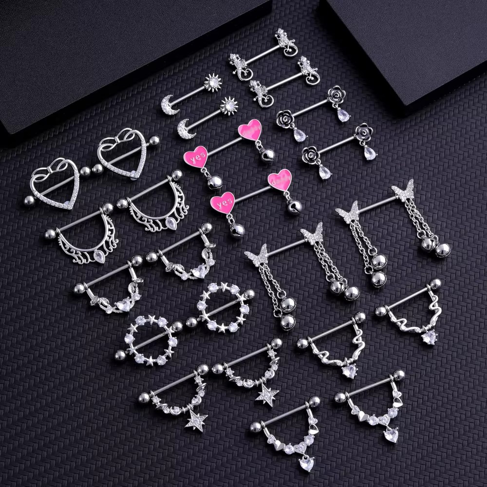 2pcs Mixed-style Lettering Flo - Body Jewelry Nipple Rings 评论和价格