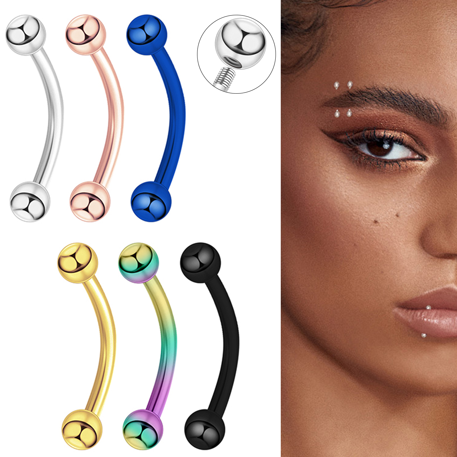 6PCS Stainless Steel Curved Ba - Eyebrow Curved Barbell 评论和价格