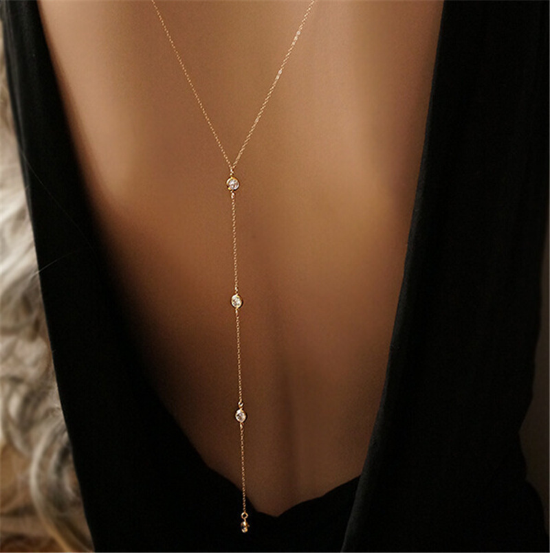 Long Backless Necklace Body Ch - Body Jewelry Materials 评论和价格