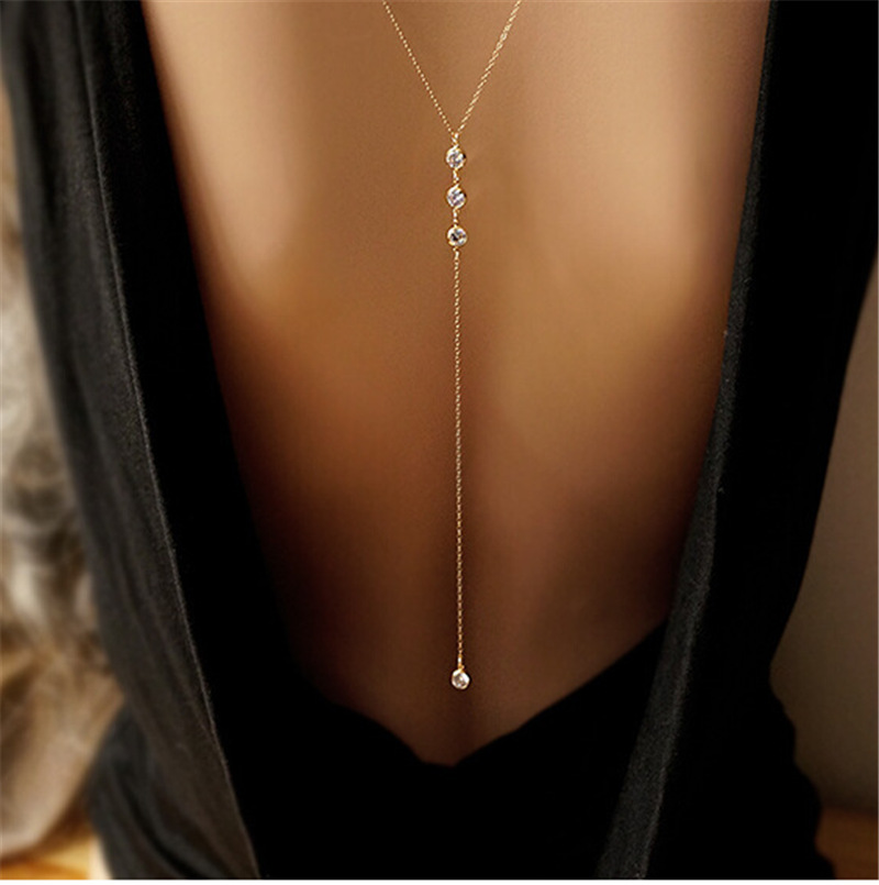 Long Backless Necklace Body Ch - Body Jewelry Materials 评论和价格