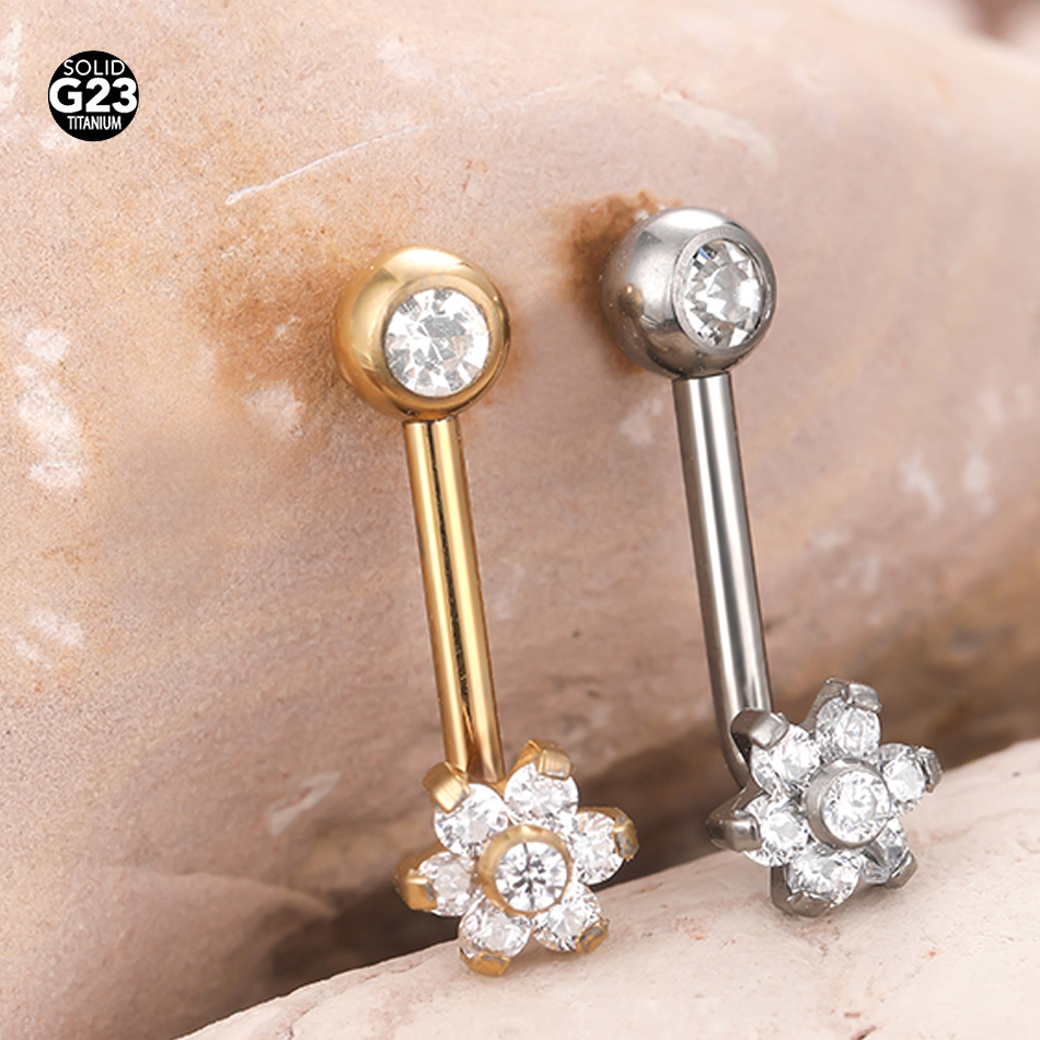1Pc G23 Titanium Crystal Flowe - Body Jewelry Vch 评论和价格