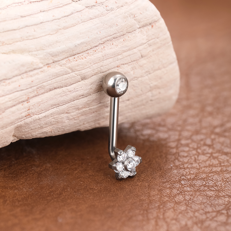 1Pc G23 Titanium Crystal Flowe - Body Jewelry Vch 评论和价格