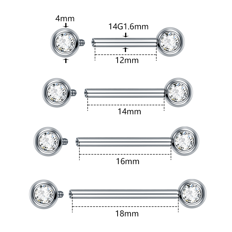 1/5pcs 6-20mm Titanium CZ Beze - Body Jewelry Nipple Rings 评论和价格