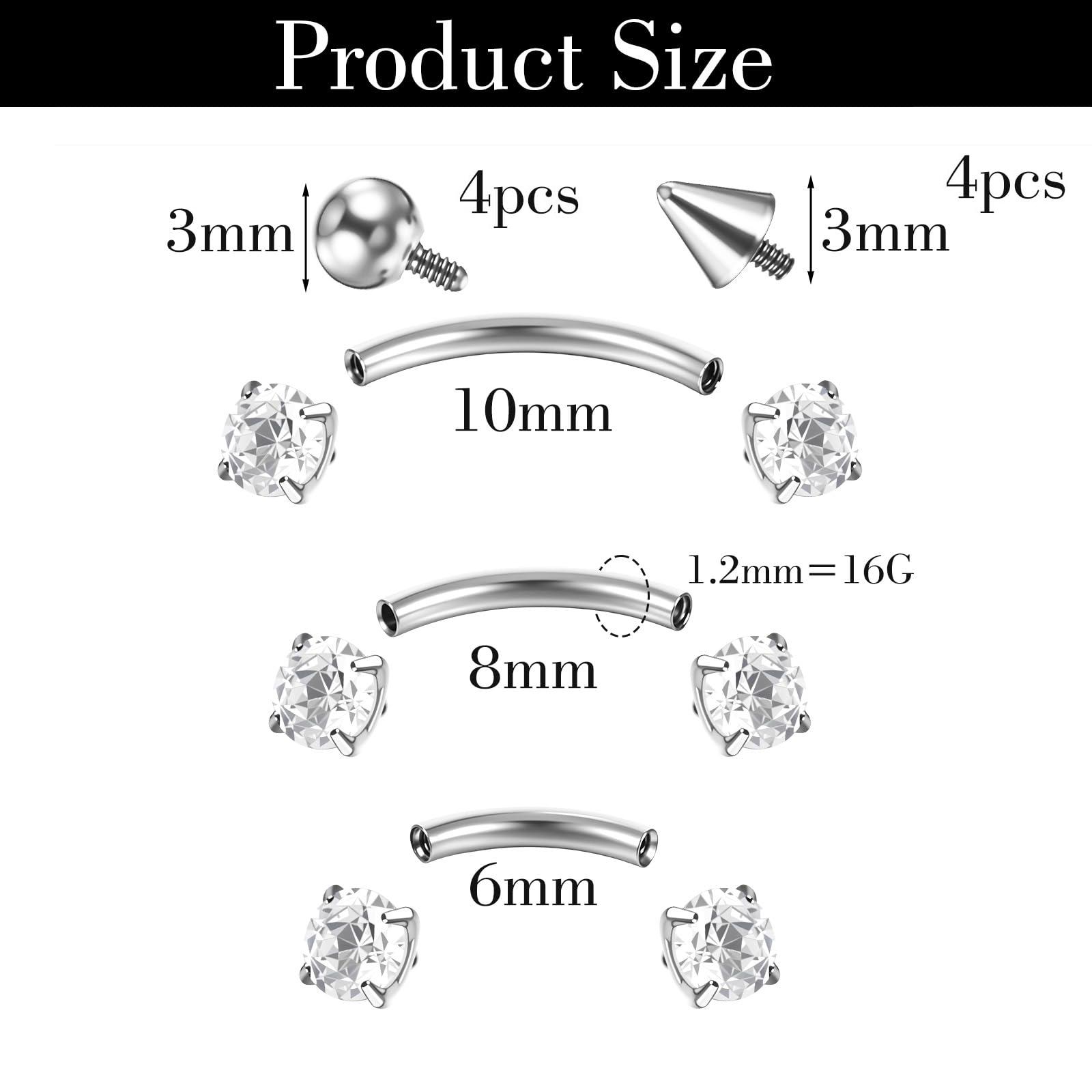 17Pcs Titanium Internal Thread - Body Jewelry Vertical Labret 评论和价格