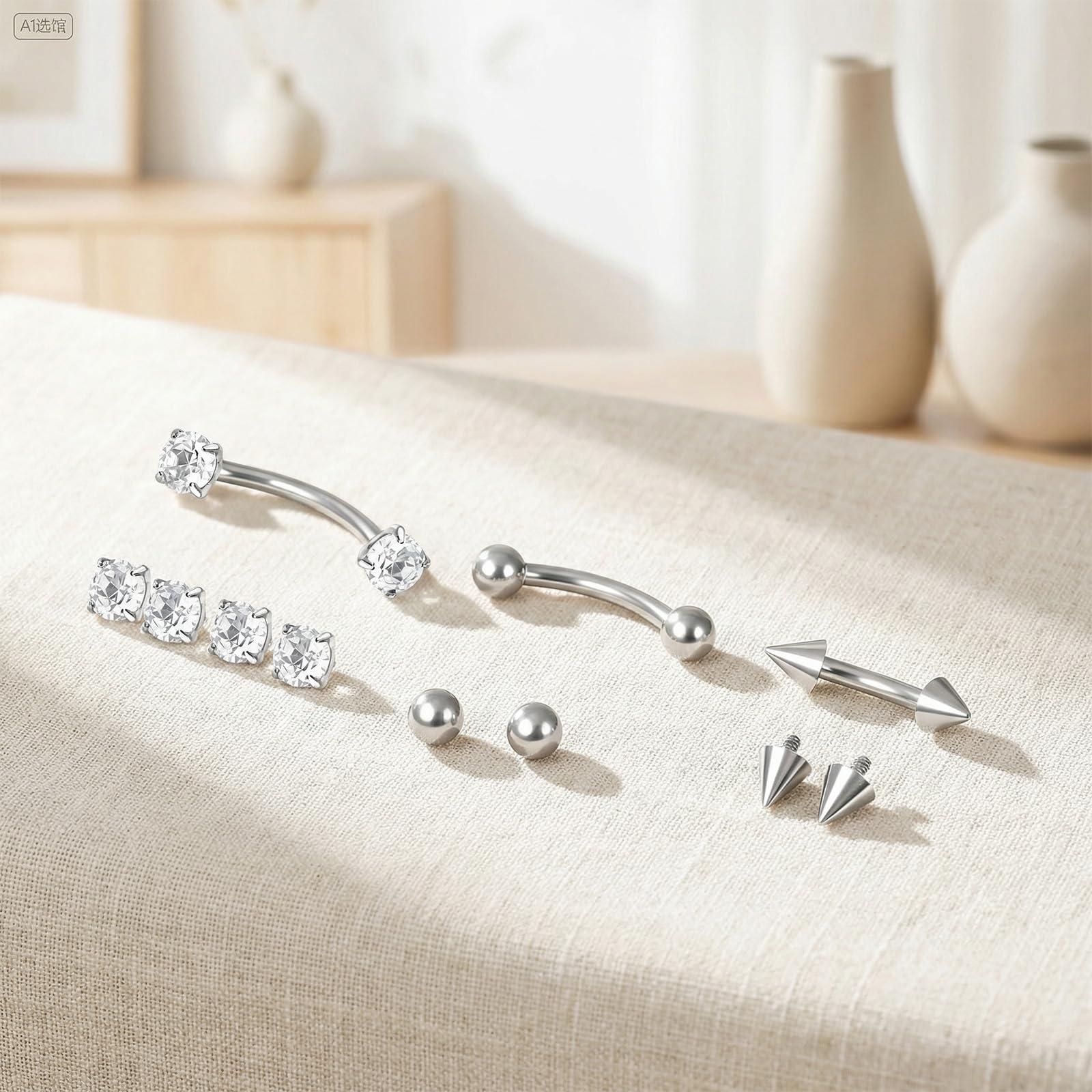 17Pcs Titanium Internal Thread - Body Jewelry Vertical Labret 评论和价格