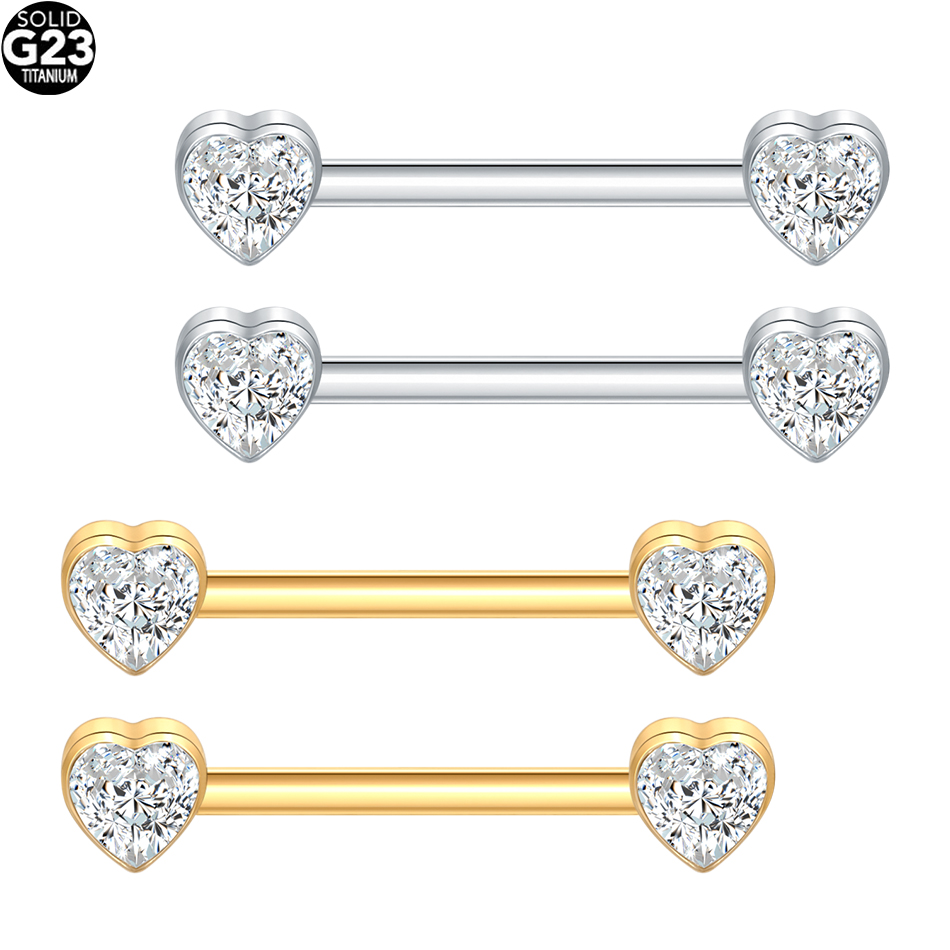 1/5PCS Titanium 14G Heart CZ N - Body Jewelry Nipple Rings 评论和价格
