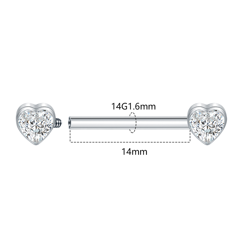 1/5PCS Titanium 14G Heart CZ N - Body Jewelry Nipple Rings 评论和价格