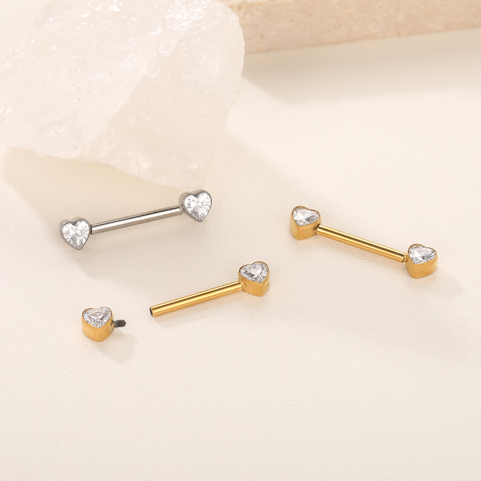 1/5PCS Titanium 14G Heart CZ N - Body Jewelry Nipple Rings 评论和价格