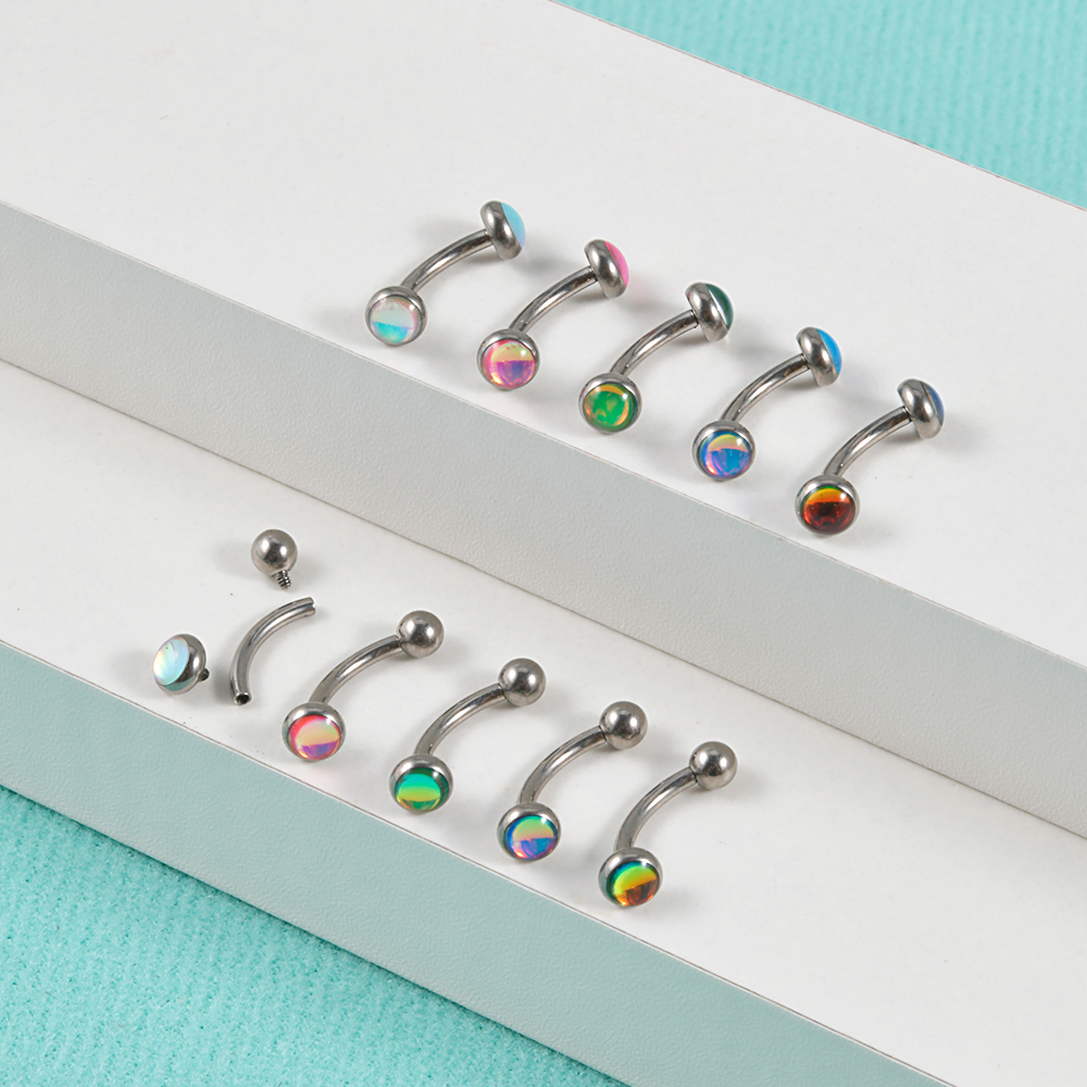 1PC G23 TItanium 16G Flash Gem - Eyebrow Curved Barbell 评论和价格