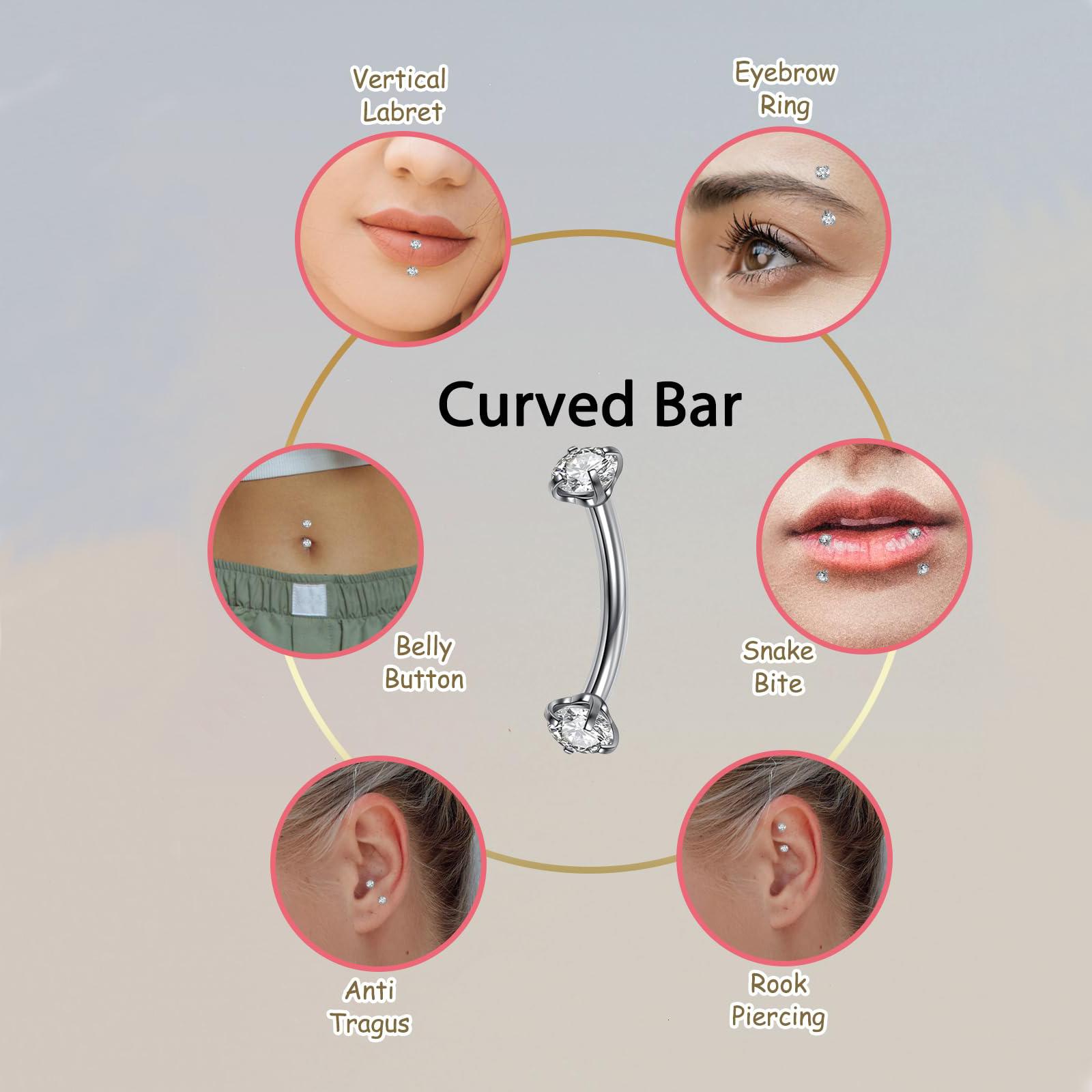 16G 6-10MM Titanium CZ Interna - Body Jewelry Vertical Labret 评论和价格