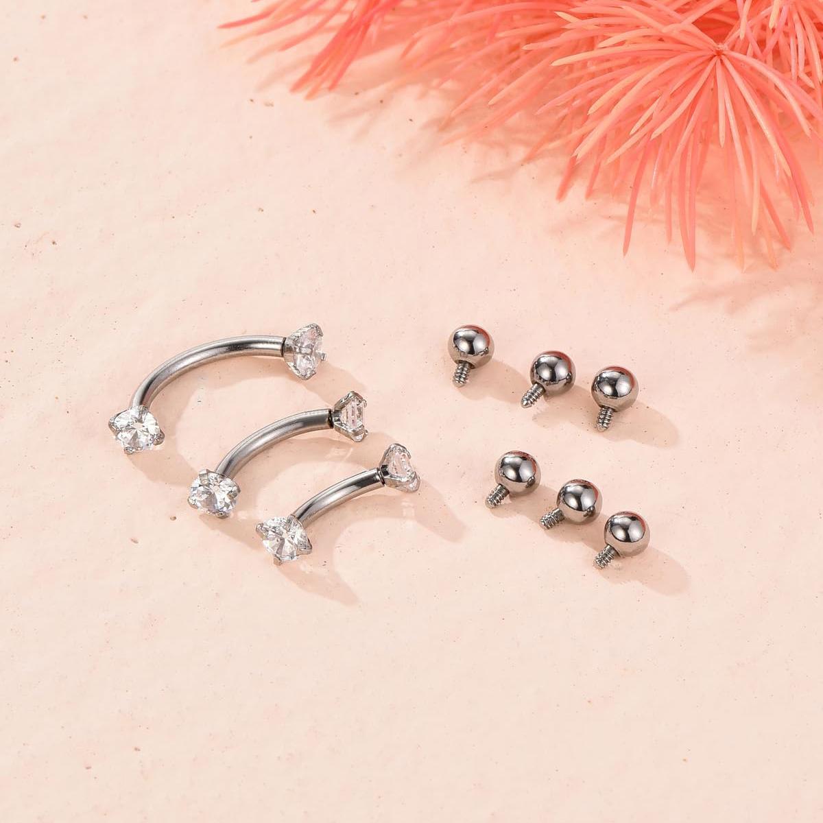16G 6-10MM Titanium CZ Interna - Body Jewelry Vertical Labret 评论和价格