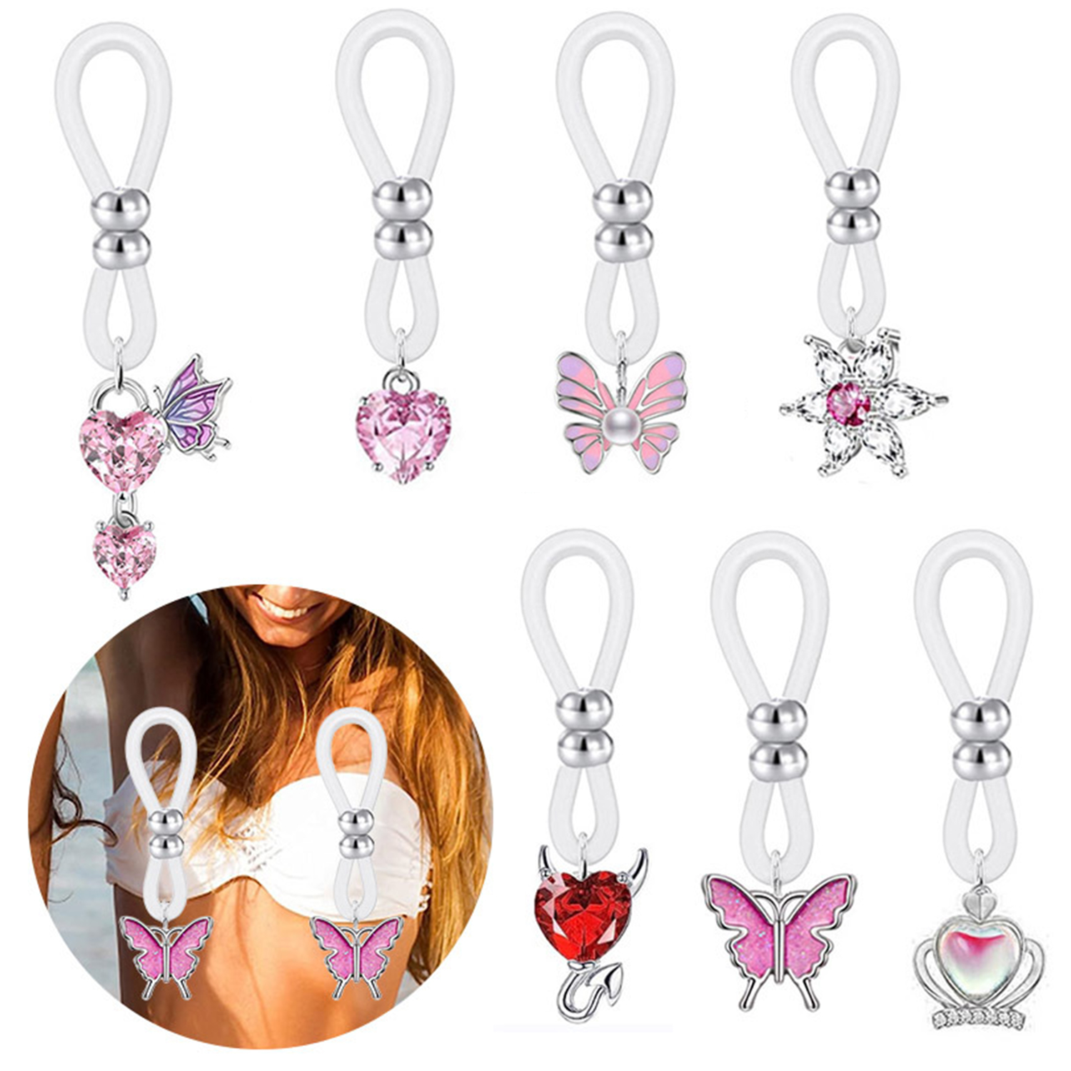 Alloy Silicone Butterfly Heart - Body Jewelry Nipple Rings 评论和价格