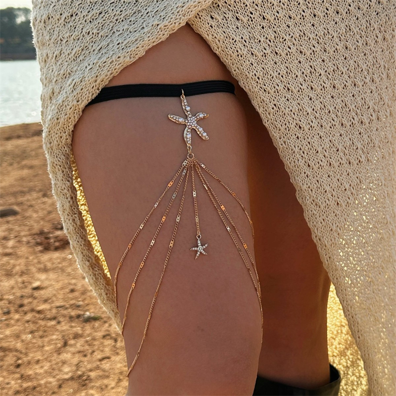 Boho Elastic Band Starfish Pea - Body Jewelry Thigh Chain 评论和价格