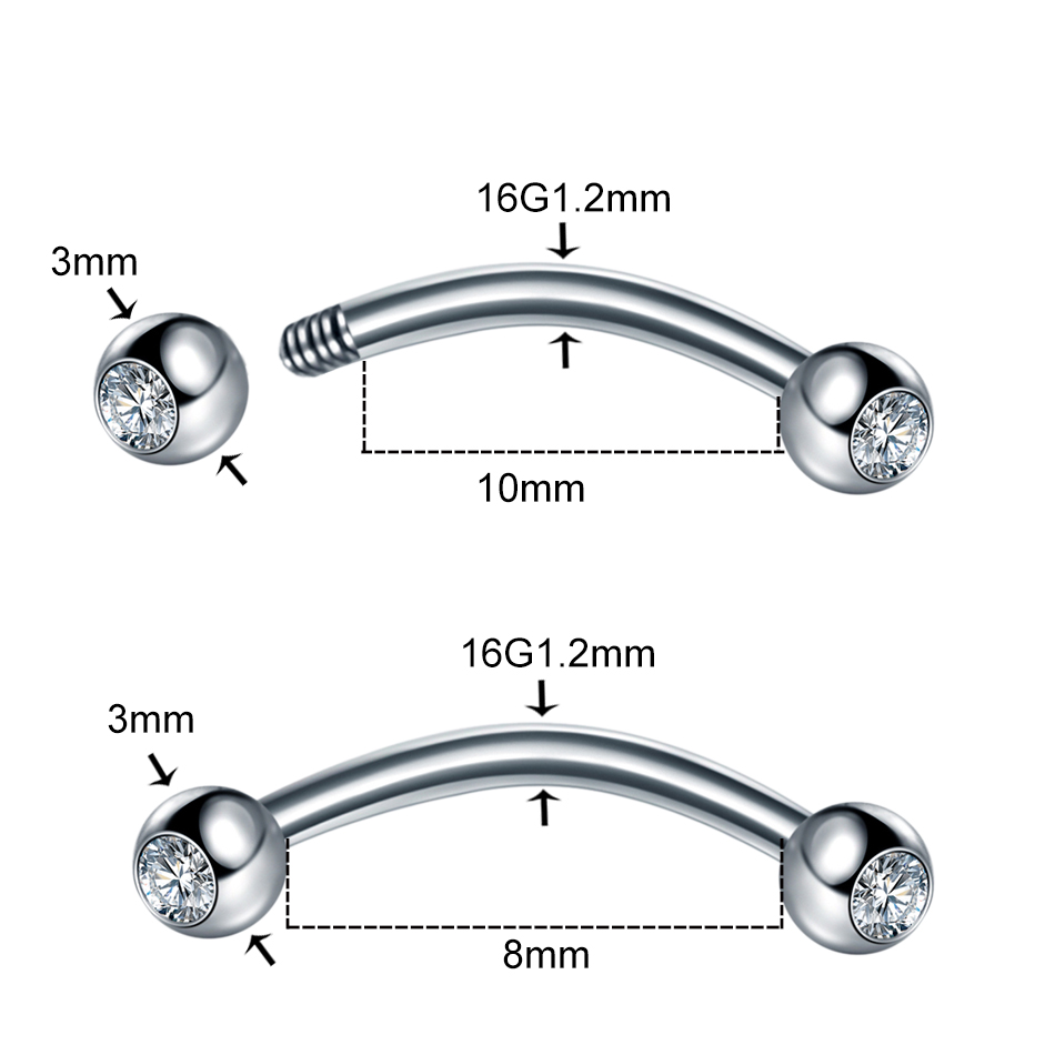 1PC Stainless Steel Crystal Ey - Eyebrow Curved Barbell 评论和价格