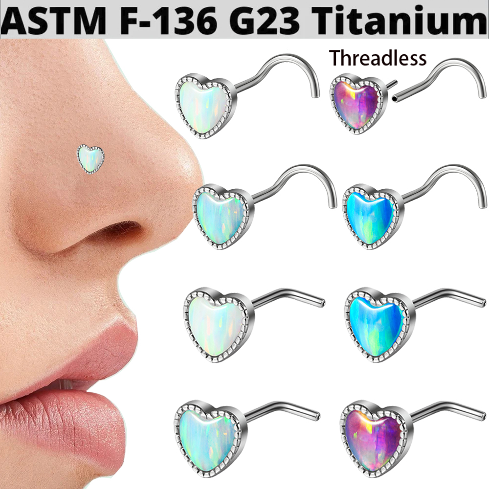 1PC Titanium Opal L Shape Nose - Body Jewelry Threadless 评论和价格