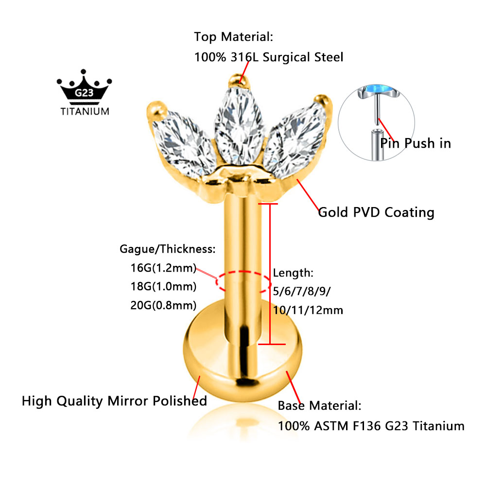 ASTM F136 G23 Titanium Flower  - Body Jewelry Threadless 评论和价格