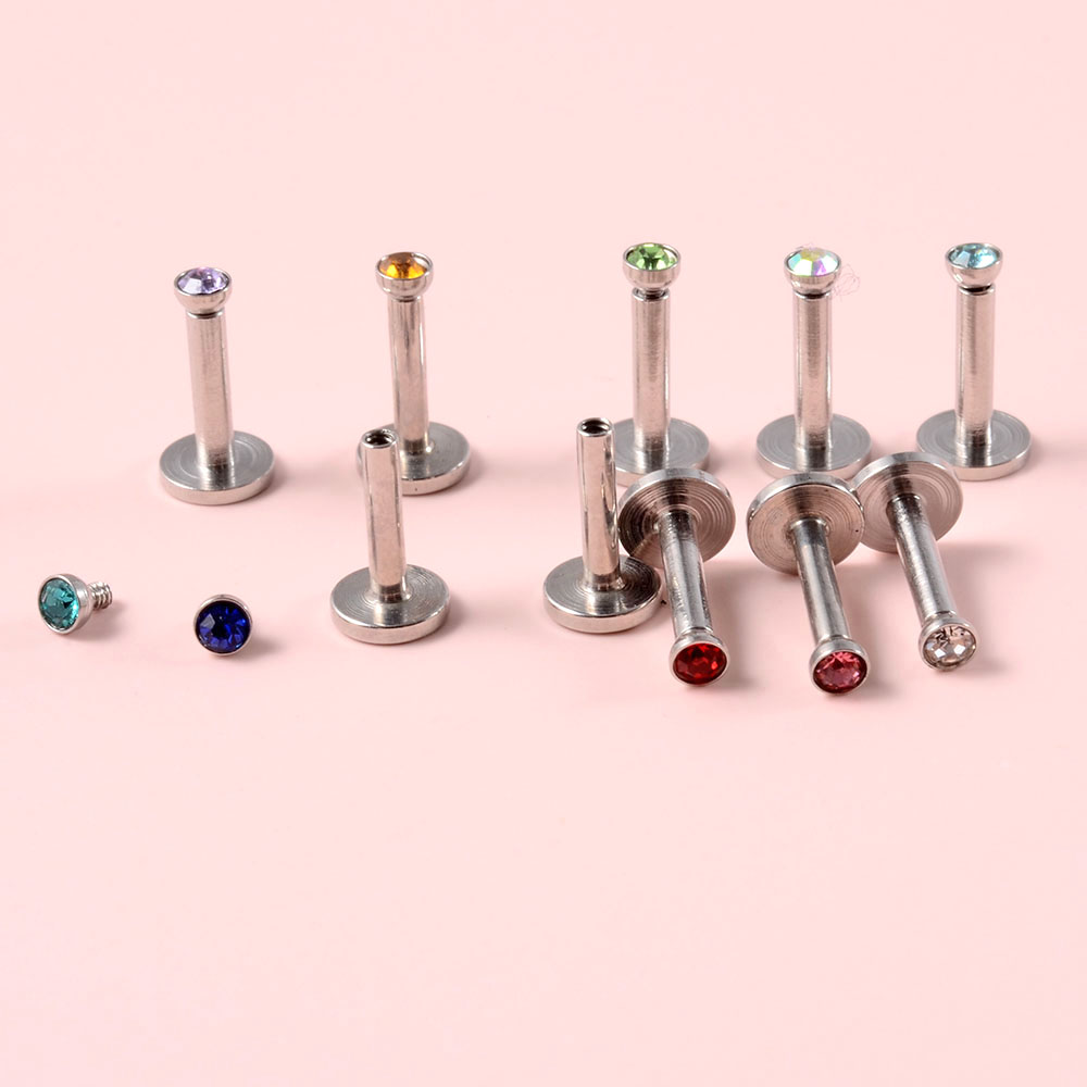 4PCS CZ Gem Labret 316L Surgic - Body Jewelry Internally Threaded 评论和价格