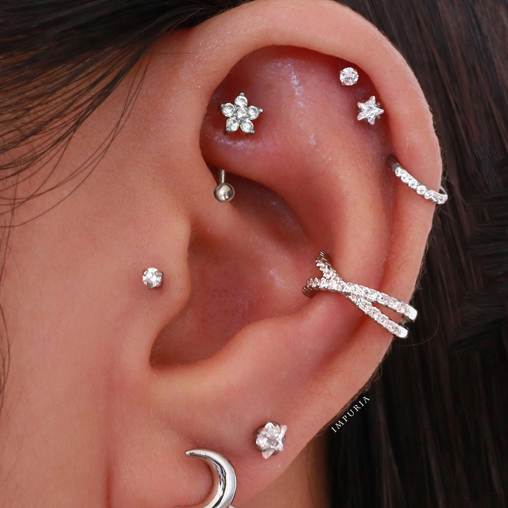 1PC G23 TItanium 16G Crystal F - Eyebrow Curved Barbell 评论和价格