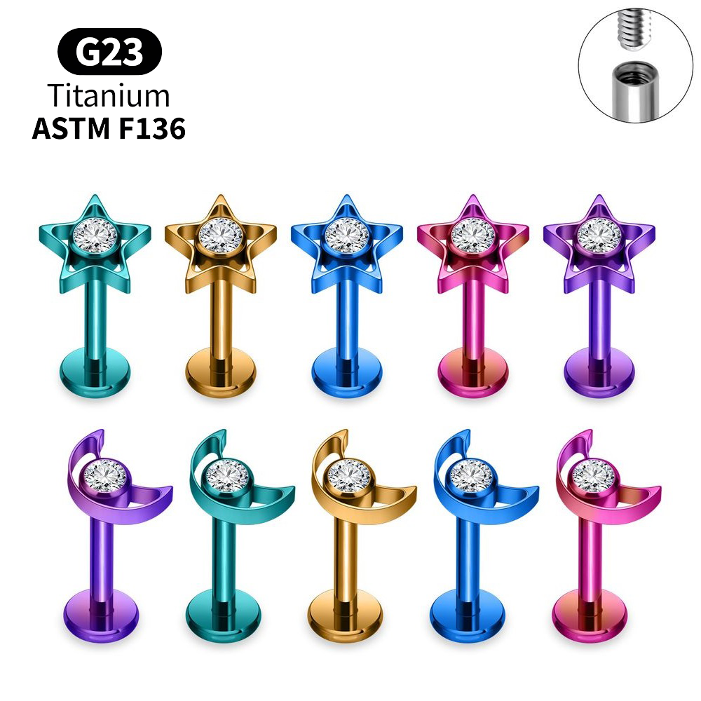G23 Titanium Star Moon Labret  - Body Jewelry Vertical Labret 评论和价格