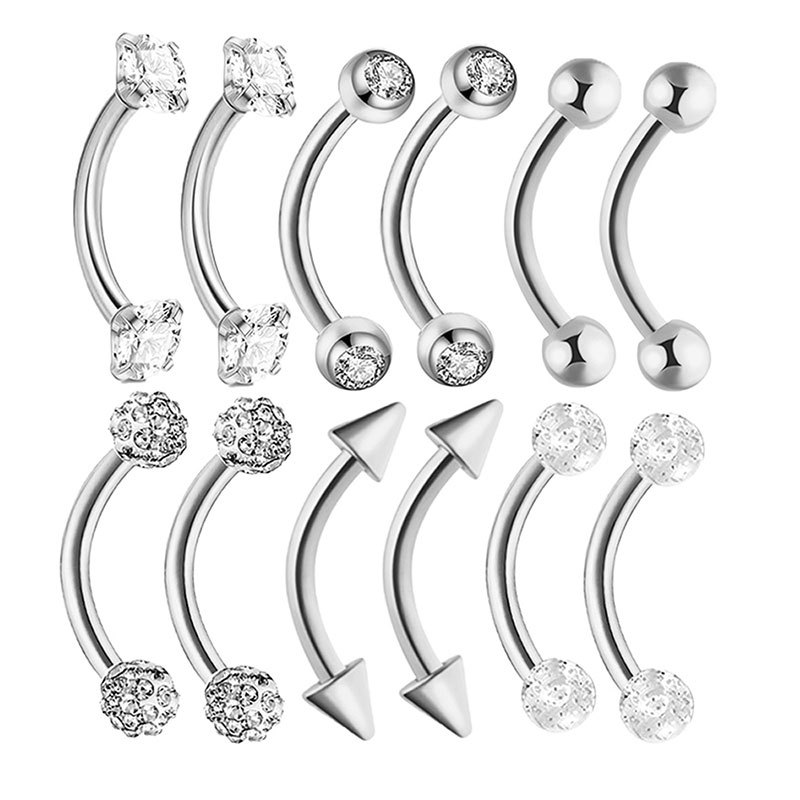 12-piece Set Stainless Steel P - Eyebrow Curved Barbell 评论和价格
