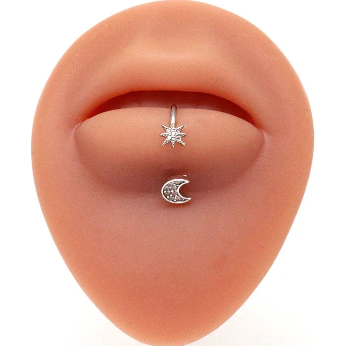 Moon Star Lip Ring Stainless S - Body Jewelry Vertical Labret 评论和价格