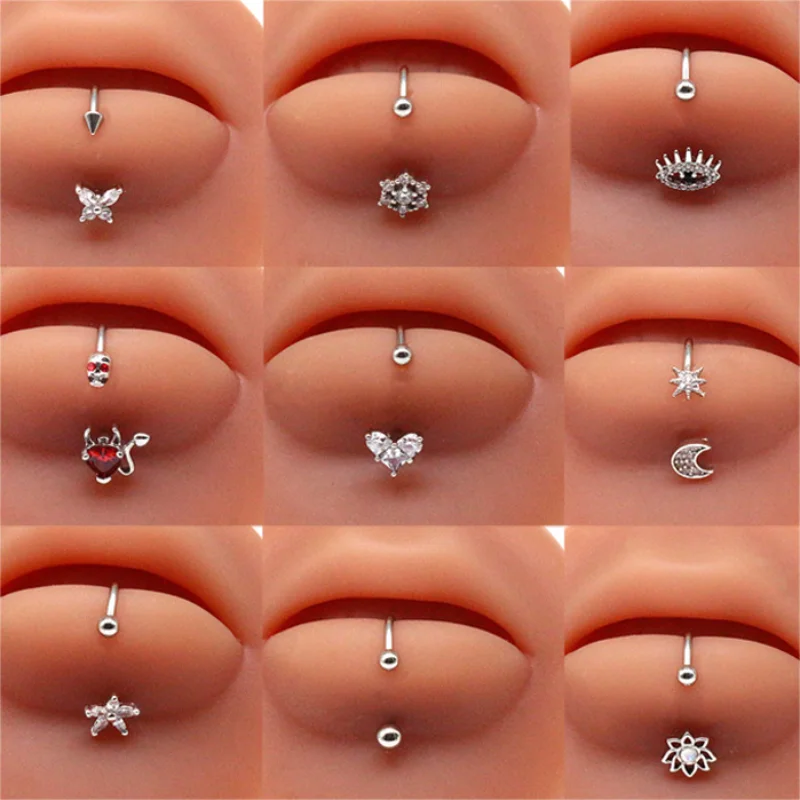 Moon Star Lip Ring Stainless S - Body Jewelry Vertical Labret 评论和价格