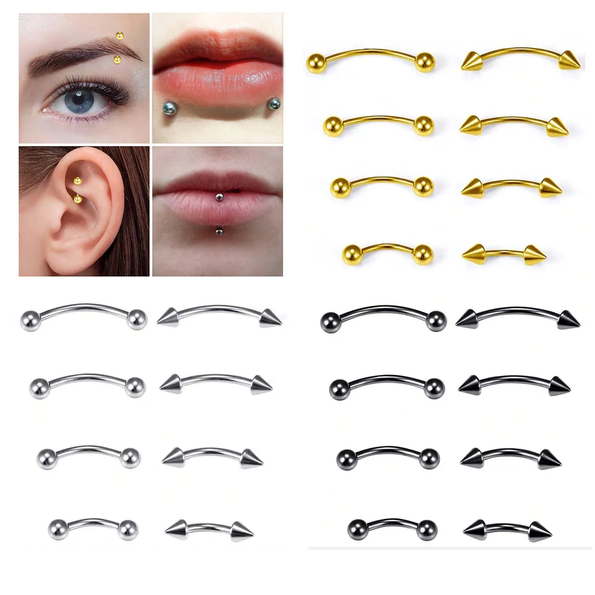 8Pcs/Set 16G Small Eyebrow Pie - Body Jewelry Vertical Labret 评论和价格