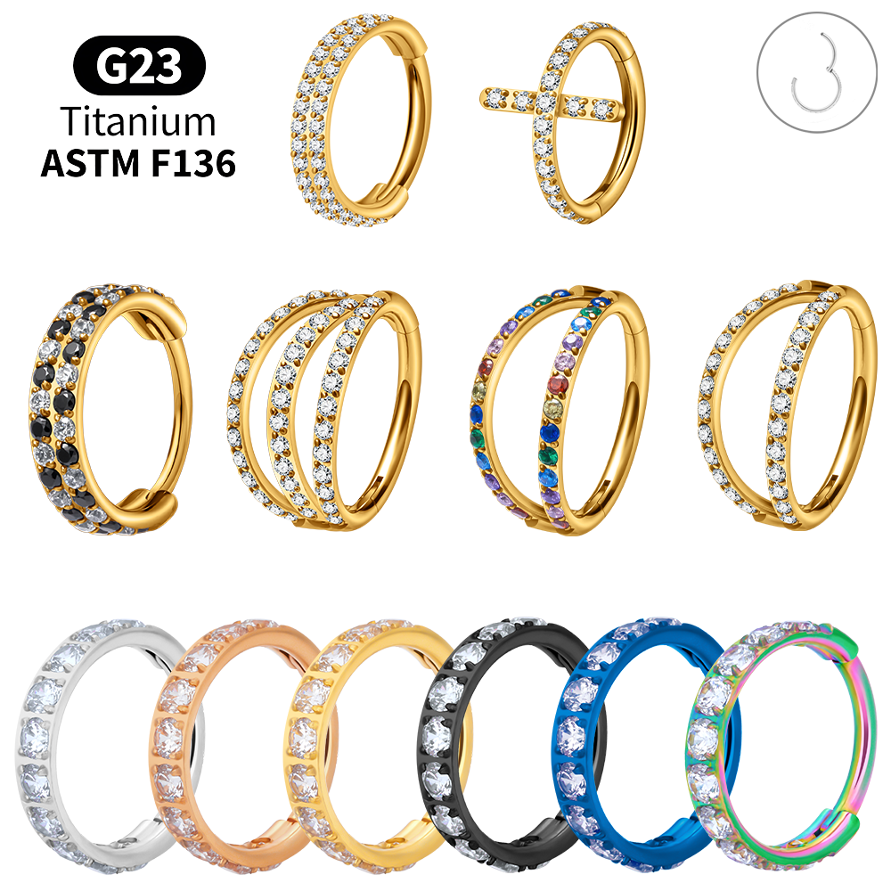 Titanium CZ Hinged Clicker Rin - Body Jewelry Vertical Labret 评论和价格