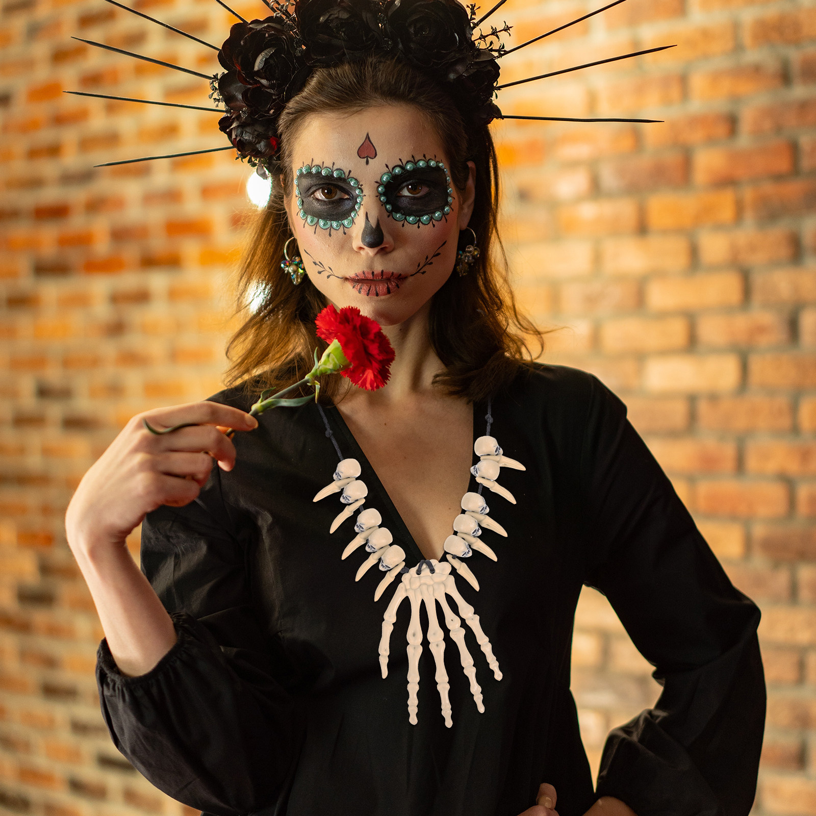 2Pcs Halloween Necklaces Skull - Body Jewelry Materials 评论和价格