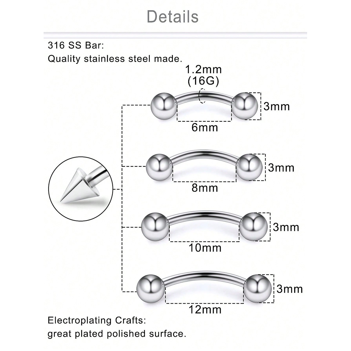 8Pcs/Set Eyebrow Piercing Jewe - Body Jewelry Vertical Labret 评论和价格