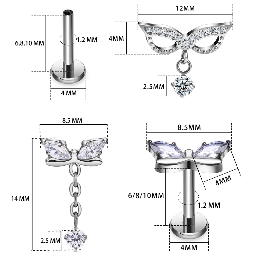 G23 Titanium Butterfly Tassel  - Body Jewelry Vertical Labret 评论和价格