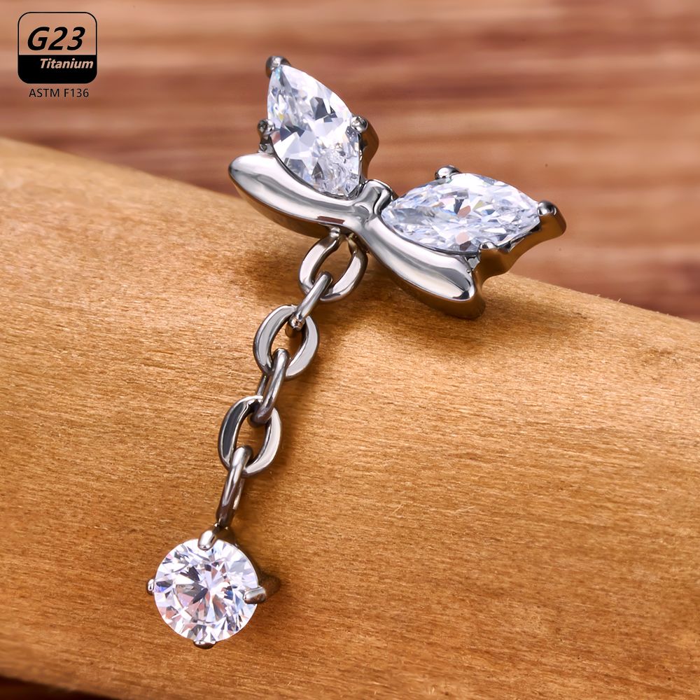 G23 Titanium Butterfly Tassel  - Body Jewelry Vertical Labret 评论和价格